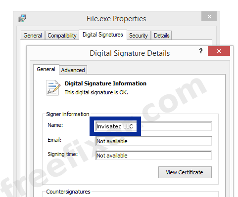 Screenshot of the Invisatec LLC certificate